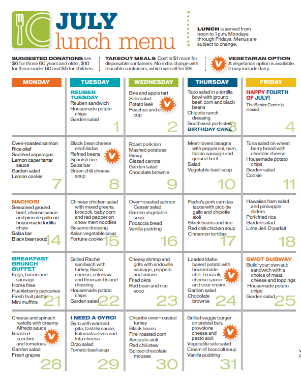 July Lunch Menu